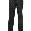 Black polyester-blend metallic Dobby weave tapered-leg tailored trousers