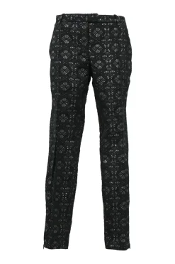 Black polyester-blend metallic Dobby weave tapered-leg tailored trousers
