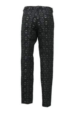 Black polyester-blend metallic Dobby weave tapered-leg tailored trousers