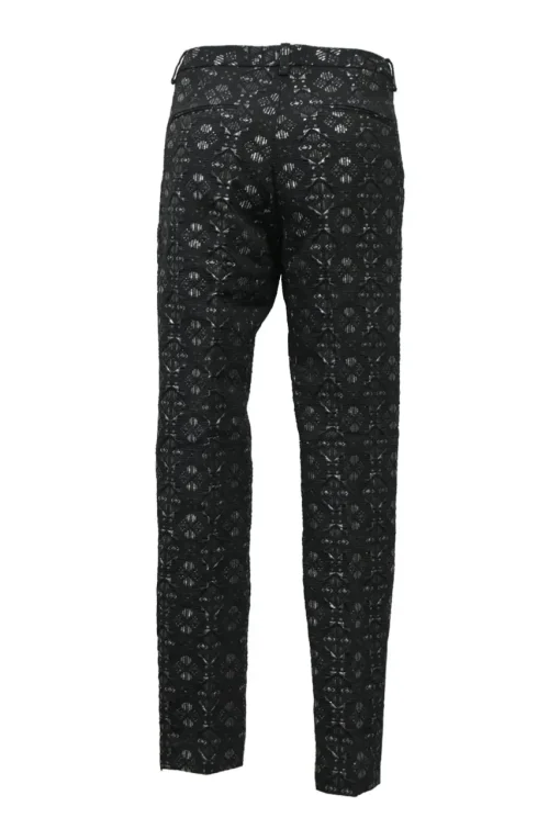 Black polyester-blend metallic Dobby weave tapered-leg tailored trousers