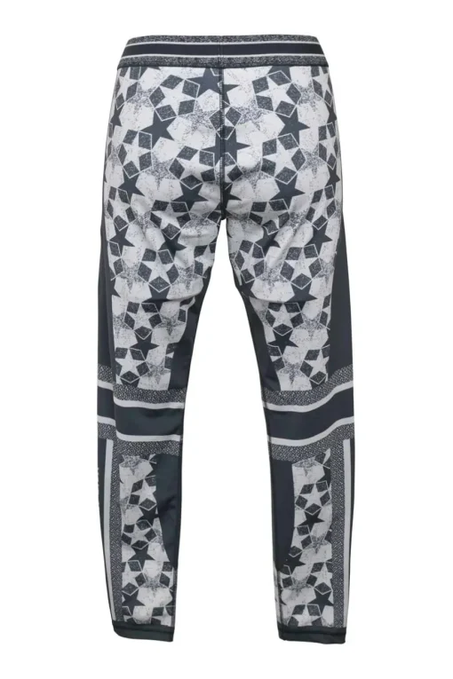 Black polyester-blend patchwork star print pull-on skinny pants