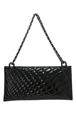 Black quilted patent leather Kaleidoscope chain shoulder bag with enamel Coco Mark zip stopper charm