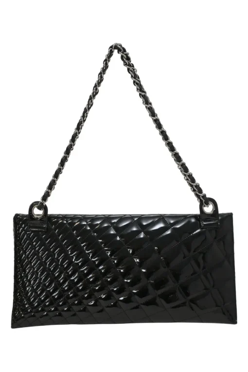 Black quilted patent leather Kaleidoscope chain shoulder bag with enamel Coco Mark zip stopper charm