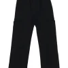 Black raw edge wool pull-on high-rise cargo-style trousers