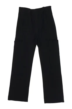 Black raw edge wool pull-on high-rise cargo-style trousers