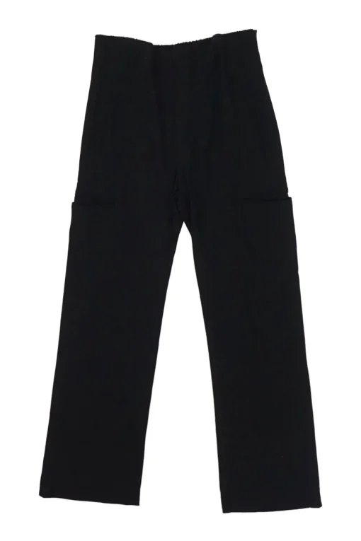 Black raw edge wool pull-on high-rise cargo-style trousers