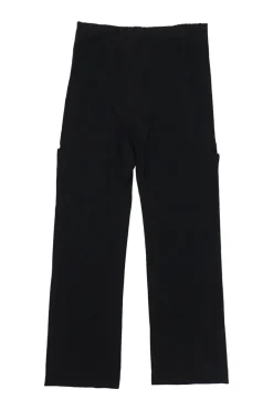 Black raw edge wool pull-on high-rise cargo-style trousers