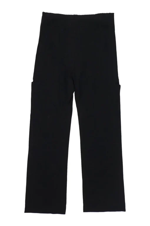 Black raw edge wool pull-on high-rise cargo-style trousers