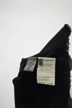 Black raw edge wool pull-on high-rise cargo-style trousers