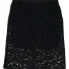 Black rayon-blend floral lace pull-on A-line slit back knee-length skirt with built-in mini skirt insert