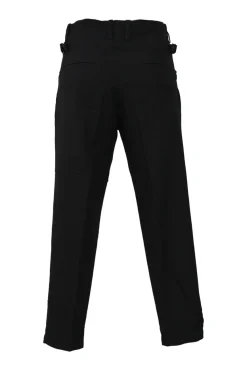 Black rayon-blend pull-on high-rise cropped skinny trousers