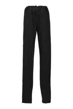 Black rayon-blend tie-waist straight-leg tailored trousers