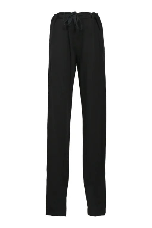 Black rayon-blend tie-waist straight-leg tailored trousers