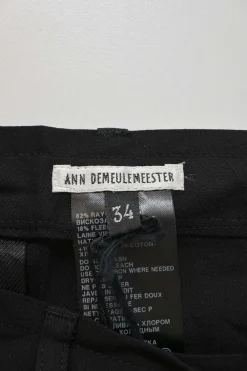 Black rayon-blend tie-waist straight-leg tailored trousers