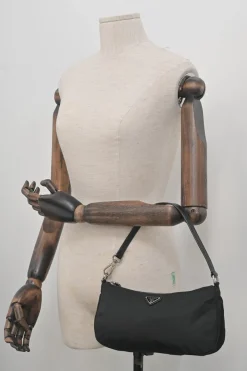 Black Re-nylon canvas Tessuto mini shoulder bag