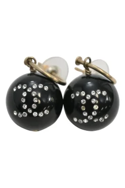 Black resin CC logo Ball Drop Earrings