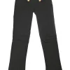 Black sailor-style skinny bootcut jeans featuring split waistband