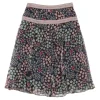 Black semi-sheer silk ditsy floral print A-line mini skirt