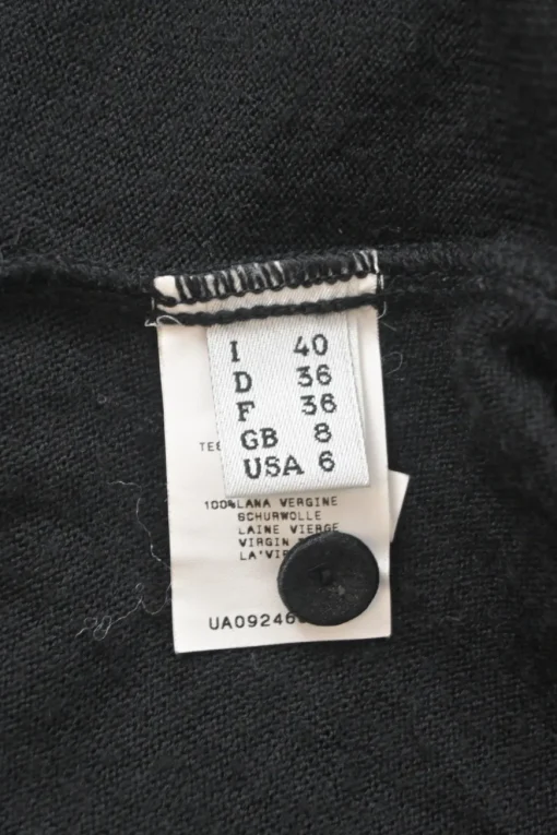 Black semi-sheer virgin wool interlock jersey knit wrap-front tie-waist batwing sleeve cardigan