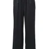 Black silk satin straight-leg track pants featuring elasticated logo waistband