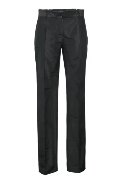 Black silk single breasted shawl lapel tailored coat and low-rise straight-leg trouser suit set