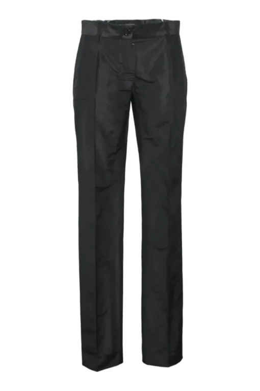 Black silk single breasted shawl lapel tailored coat and low-rise straight-leg trouser suit set