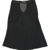 Black silk smocked flounce knee-length skirt