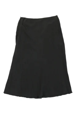 Black silk smocked flounce knee-length skirt