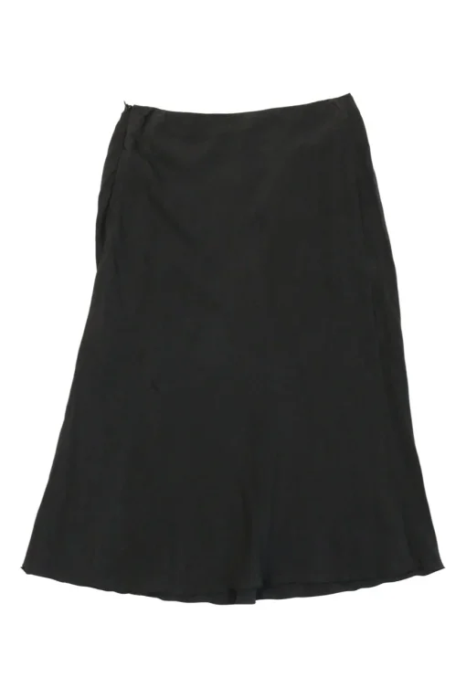 Black silk smocked flounce knee-length skirt