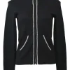Black silk-cashmere blend intarsia knit funnel collar zip-up cardigan featuring symbol motif at centre back