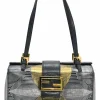 Black, silver, and gold leather shoulder bag with Zucca buckle magnetic snap closure