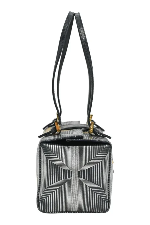 Black, silver, and gold leather shoulder bag with Zucca buckle magnetic snap closure