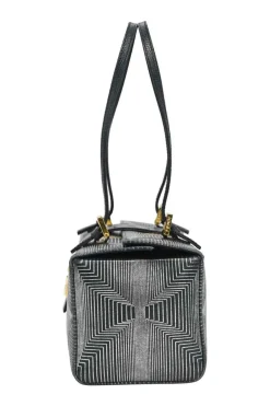 Black, silver, and gold leather shoulder bag with Zucca buckle magnetic snap closure