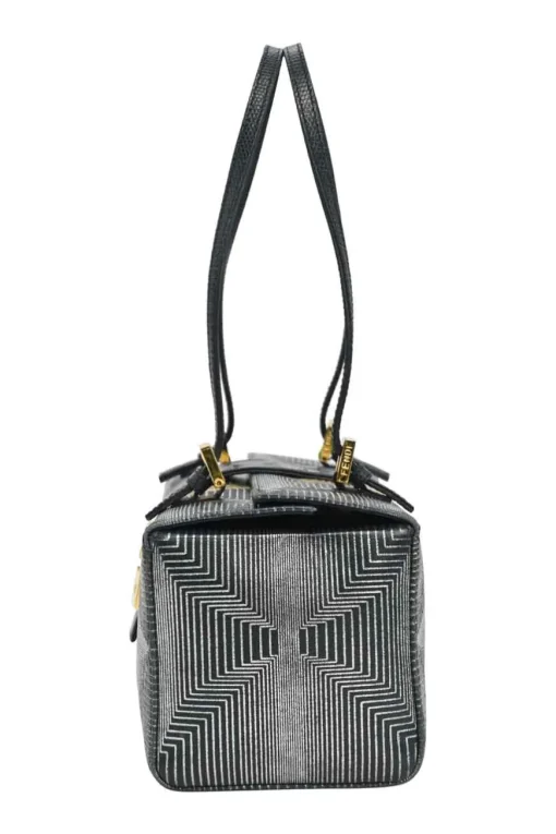 Black, silver, and gold leather shoulder bag with Zucca buckle magnetic snap closure