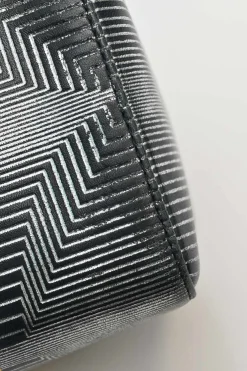 Black, silver, and gold leather shoulder bag with Zucca buckle magnetic snap closure