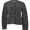 Black space-dyed polyamide-blend chevron knit button-front cardigan