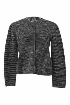 Black space-dyed polyamide-blend chevron knit button-front cardigan