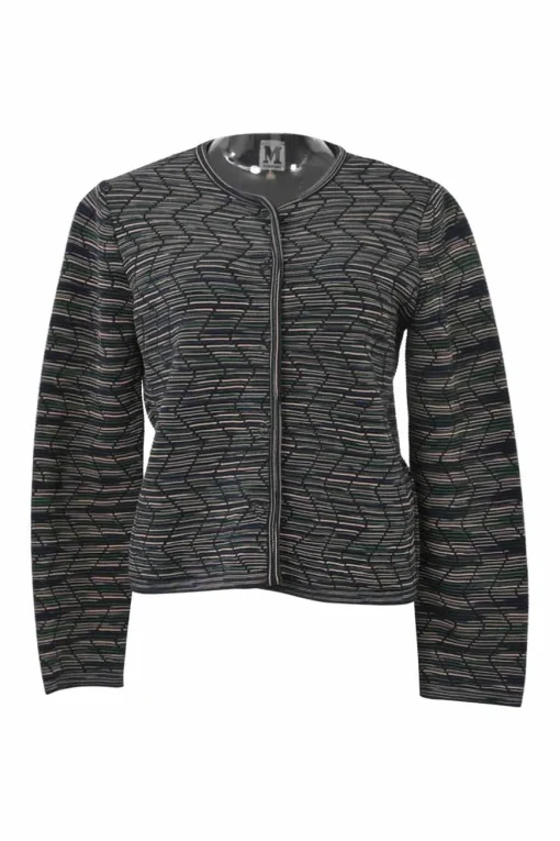 Black space-dyed polyamide-blend chevron knit button-front cardigan