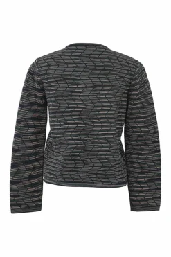 Black space-dyed polyamide-blend chevron knit button-front cardigan