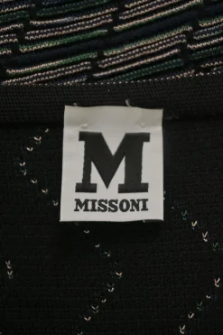 Black space-dyed polyamide-blend chevron knit button-front cardigan