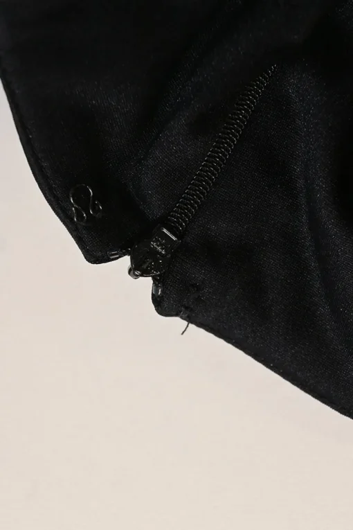 Black stretch-nylon corset style two-piece tracksuit featuring full-zip jacket and high-waist pants with side stripe and lace-up detailing