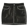 Black studded lambskin pull-on mini skirt with slanted hip pockets