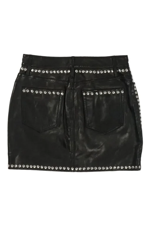 Black studded lambskin pull-on mini skirt with slanted hip pockets
