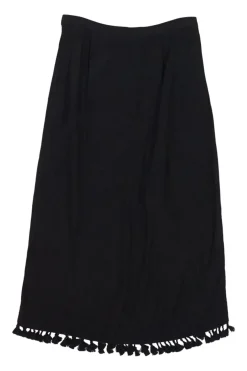 Black tassel-trimmed viscose pull-on A-line midi dress