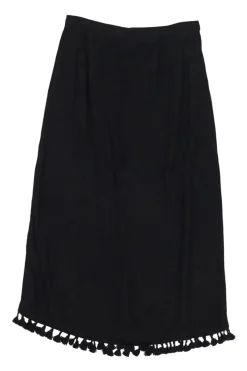 Black tassel-trimmed viscose pull-on A-line midi dress