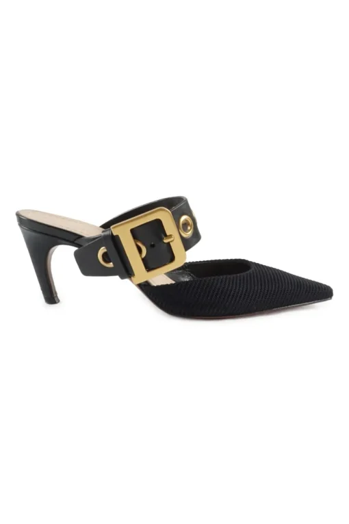 Black technical canvas and leather D-Dior buckle strap pointed toe heeled mule