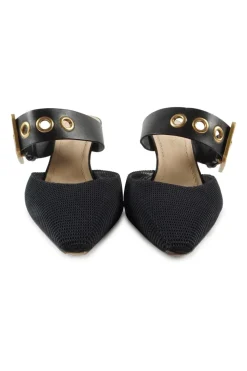 Black technical canvas and leather D-Dior buckle strap pointed toe heeled mule