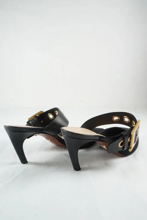 Black technical canvas and leather D-Dior buckle strap pointed toe heeled mule