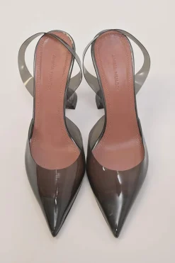 Black tinted glass PVC and leather Holli pointed-toe slingback pumps with sculpted comma heels