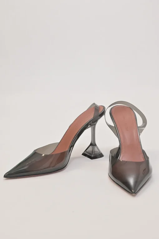 Black tinted glass PVC and leather Holli pointed-toe slingback pumps with sculpted comma heels